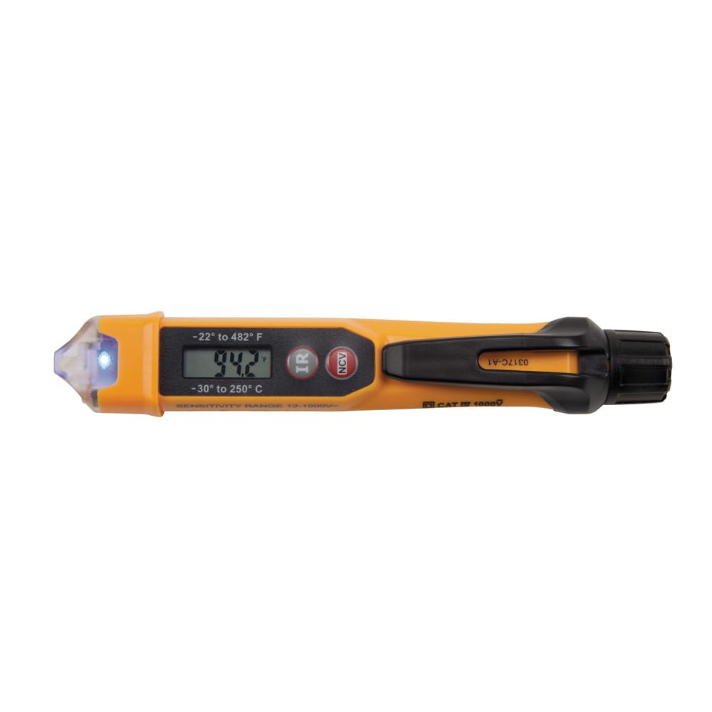 NCVT-4IR Non-Contact Voltage Tester, 12 - 1000V AC Pen with IR Thermometer -22 to 482-Degree Fahrenheit, LED and Audible Alarms, Pocket Clip