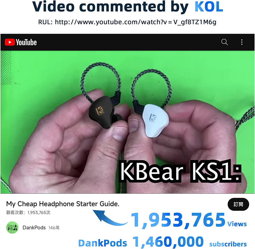 KBEAR KS1 Earphones in Ear Monitor Super Bass Wired Earbuds, Crystal Clear Sound IEM Headphones, High Resolution Noise Canceling Ear Monitors Headphone for Singers Musician Audifonos Auriculares